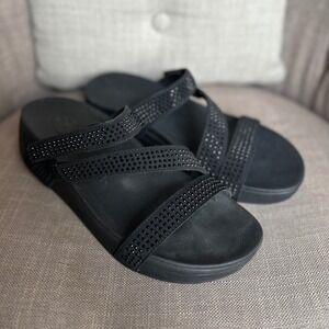 Skechers Arch Fit Womens Black Rhinestone Slide Sandals Platform Comfort Sz 10